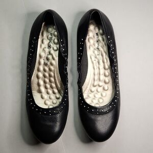 Walking Cradles Leather Black Flats Slip-on 8.5 M Shoes